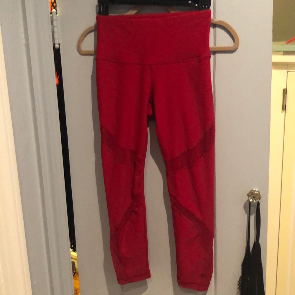 90 Degrees red athletic leggings with mesh